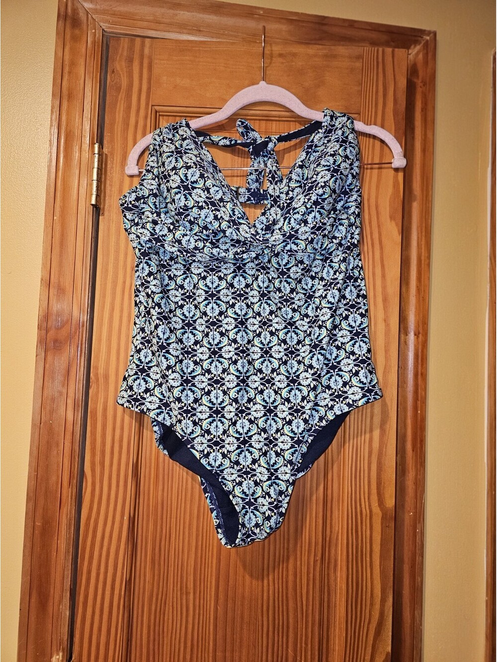 Merona Blue Paisley Halter One Piece Swimsuit Women’s XL Retro Print